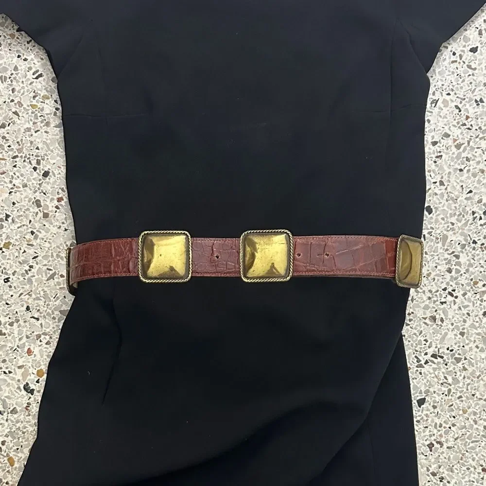 Vintage Ginnie Johansen brown brass made in Italy belt m medium boho